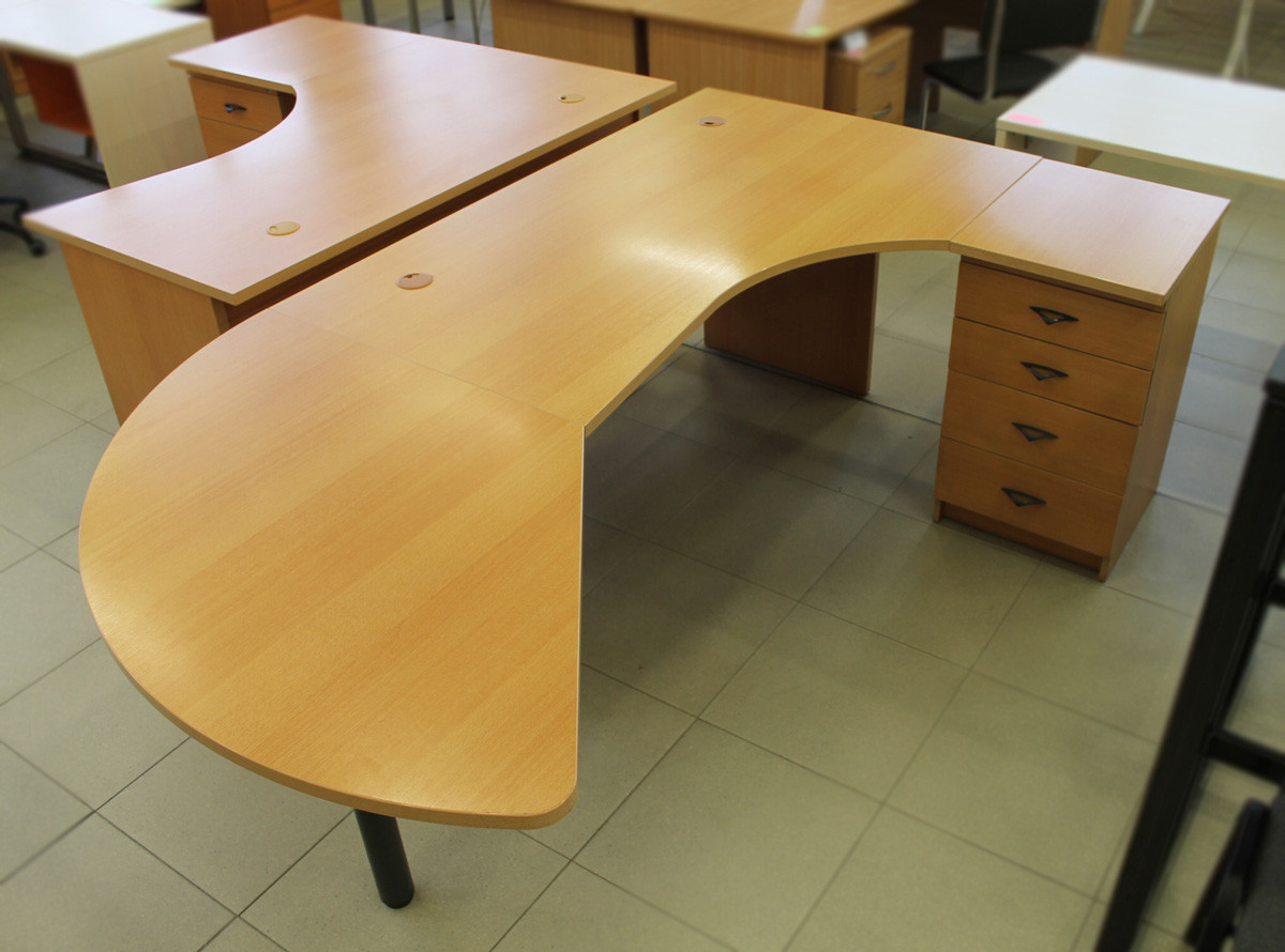 Darbo stalas su stalčiais ir priestaliu, kampinis dešininis ND-ST-723-D 1460/2190x1350x760 bukas