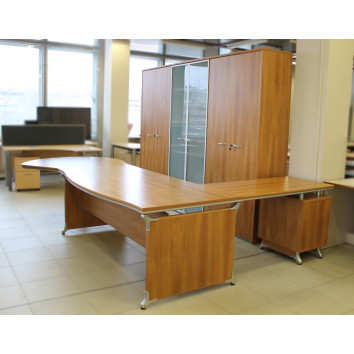 Vadovo stalas su stalčiais, kampinis kairinis ND-ST-802-K, 3100x2430x750 ąžuolas