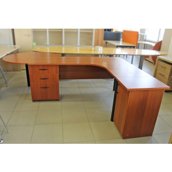 Darbo stalas su stalčiais ir priestaliu, kampinis dešininis ND-ST-815, 2350x2150x740 raudonmedis
